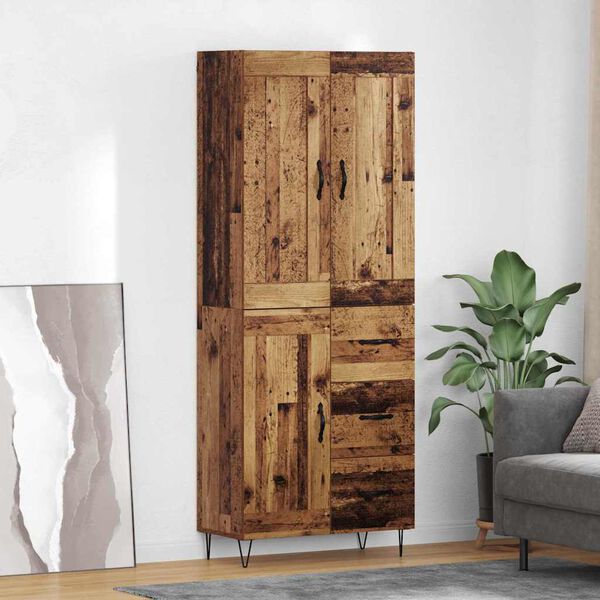vidaXL Aparador alto con caj&oacute;n Madera envejecida 69,5 x 34 x 180 cm