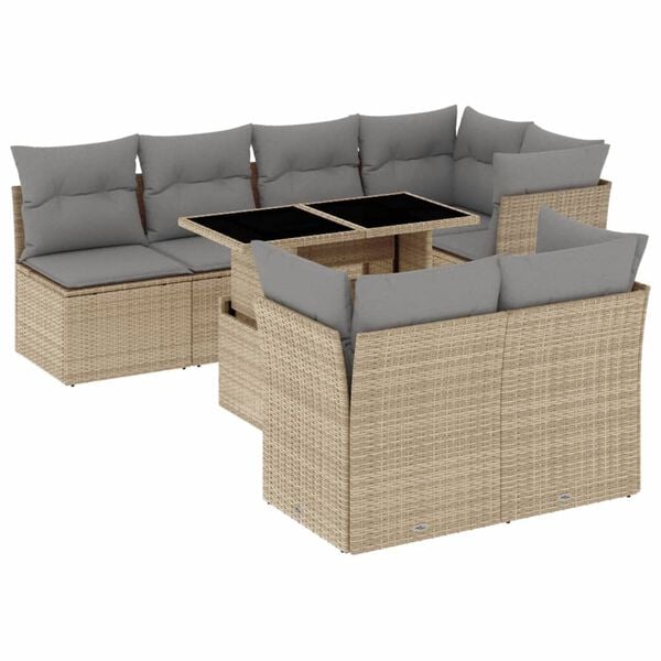 vidaXL Set de sofás de jardín y cojines 8 piezas ratán sintético beige