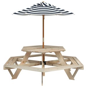 vidaXL Mesa de picnic hexagonal 6 ni&ntilde;os agujero sombrilla madera abeto