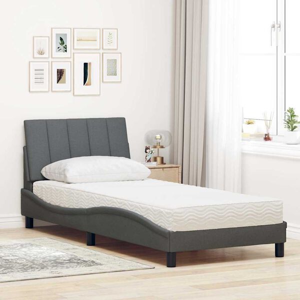 vidaXL Cama con colchón Hanko tela gris oscuro 90x200 cm