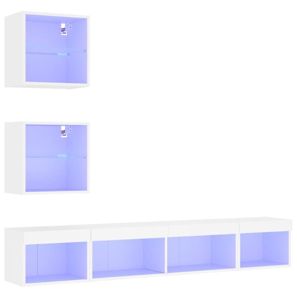vidaXL Muebles de TV de pared con LED 5 pzas madera ingeniería blanco
