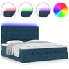 vidaXL Cama otomana con colchones y luces LED azul oscuro 200x200 cm