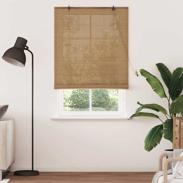vidaXL Estor enrollable con cortinas Manual Marr&oacute;n 110 x 220 cm Bamb&uacute;
