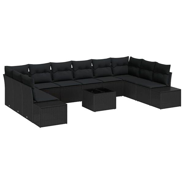 vidaXL Conjunto de sof&aacute; de jard&iacute;n 11 pcs Negro rat&aacute;n sint&eacute;tico