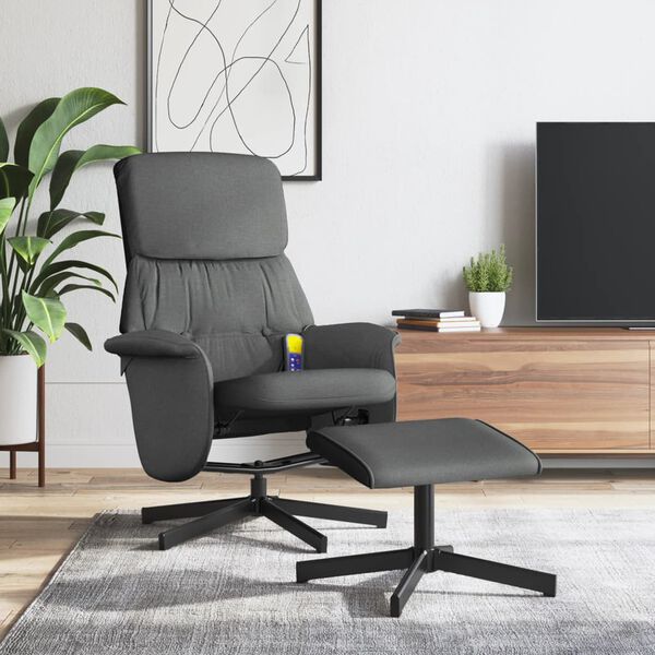 vidaXL Sill&oacute;n reclinable de masaje con reposapi&eacute;s tela gris oscuro