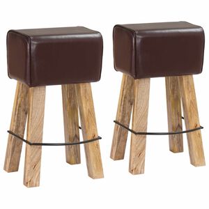 vidaXL Taburete de bar 2 uds. Marr&oacute;n Oscuro 44 x 33 x 74 cm Cuero Real