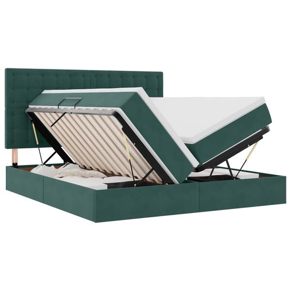 vidaXL Cama con almacenamiento Verde oscuro 200 x 200 cm Terciopelo