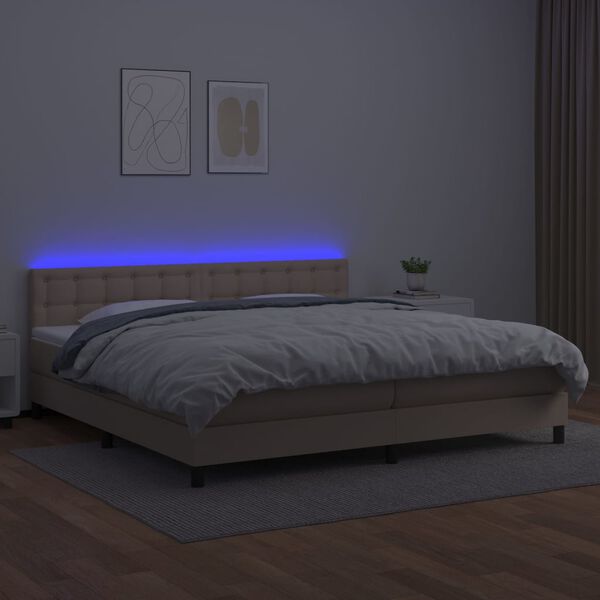 vidaXL Cama box spring colch&oacute;n LED cuero sint&eacute;tico capuchino 200x200cm