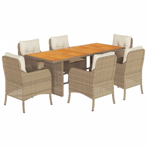 vidaXL Set comedor de jard&iacute;n 7 pzas con cojines rat&aacute;n sint&eacute;tico beige