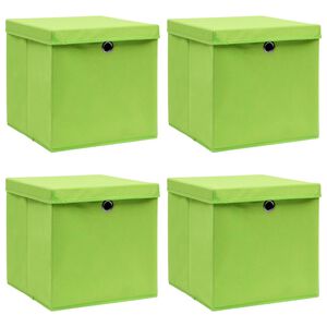 vidaXL Cajas de almacenaje con tapas 4 uds tela verde 32x32x32 cm