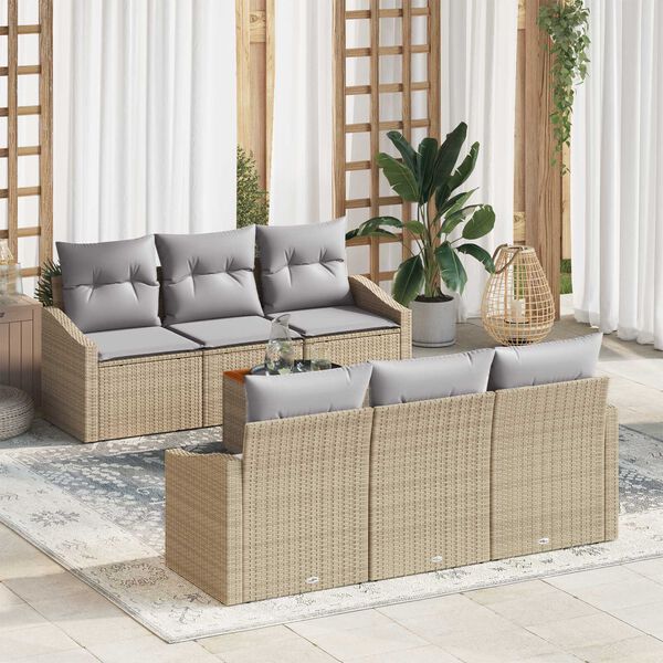 vidaXL Conjunto de sof&aacute;s de jard&iacute;n 7 pcs Beige rat&aacute;n sint&eacute;tico