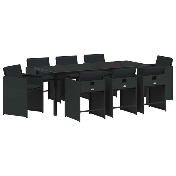 vidaXL Conjunto de Comedor de Jard&iacute;n 9 pcs Negro rat&aacute;n sint&eacute;tico