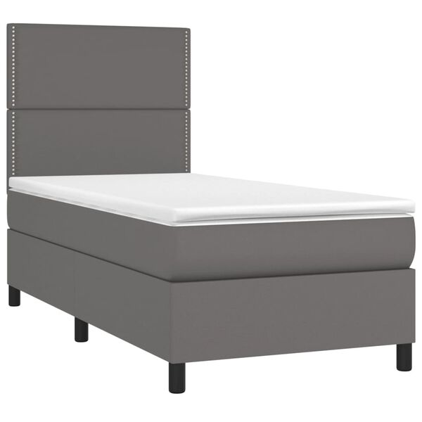 vidaXL Cama box spring y colchón LED cuero sintético gris 90x200 cm