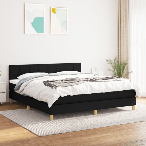 vidaXL Cama box spring con colch&oacute;n tela negro 160x200 cm
