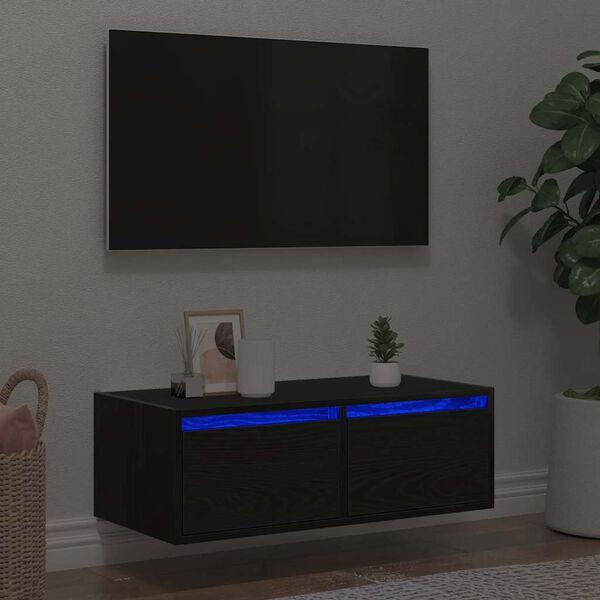 vidaXL Mueble de TV con luces LED roble negro 75x35,5x25 cm