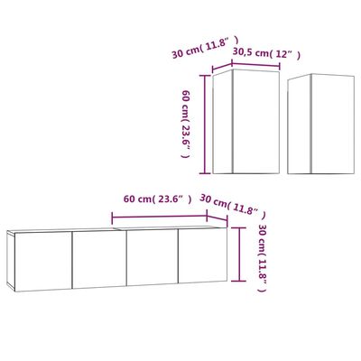 vidaXL Set de muebles para TV 4 pzas madera contrachapada gris Sonoma
