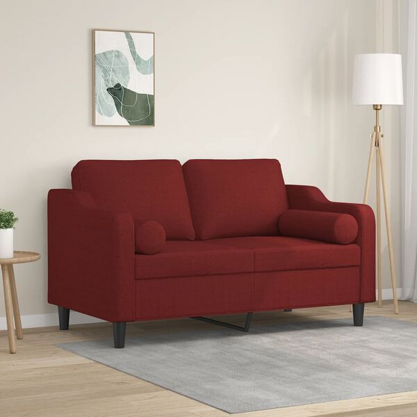 vidaXL Sof&aacute; de 2 plazas con almohadas y cojines tela rojo tinto 120 cm