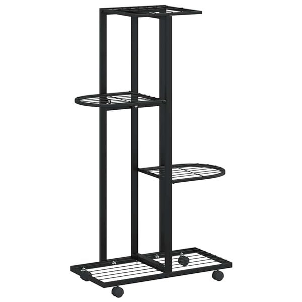 vidaXL Soporte para flores 4 alturas y ruedas hierro negro 44x23x80 cm
