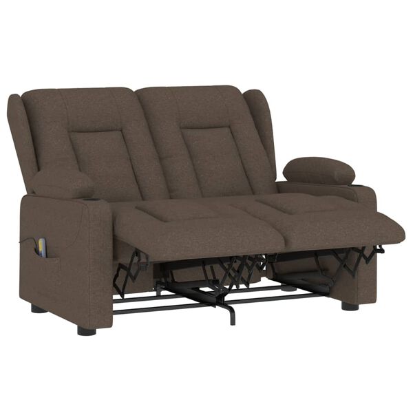 vidaXL Sillón de masaje reclinable 2 plazas con portavasos tela taupe