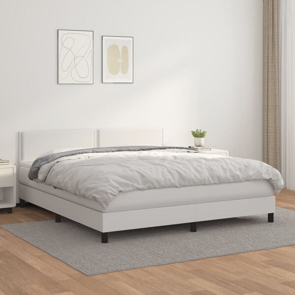 vidaXL Cama box spring con colch&oacute;n cuero sint&eacute;tico blanco 180x200 cm