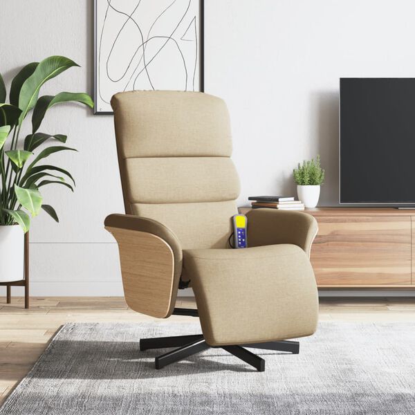 vidaXL Sill&oacute;n reclinable de masaje con reposapi&eacute;s tela color crema