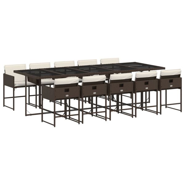 vidaXL Set comedor de jard&iacute;n 11 pzas y cojines rat&aacute;n sint&eacute;tico marr&oacute;n