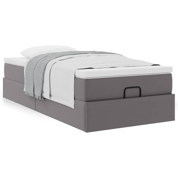 vidaXL Estructura cama otomana colch&oacute;n cuero sint&eacute;tico gris 90x190 cm