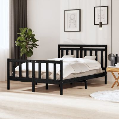 vidaXL Estructura de cama de madera maciza negro 140x200 cm