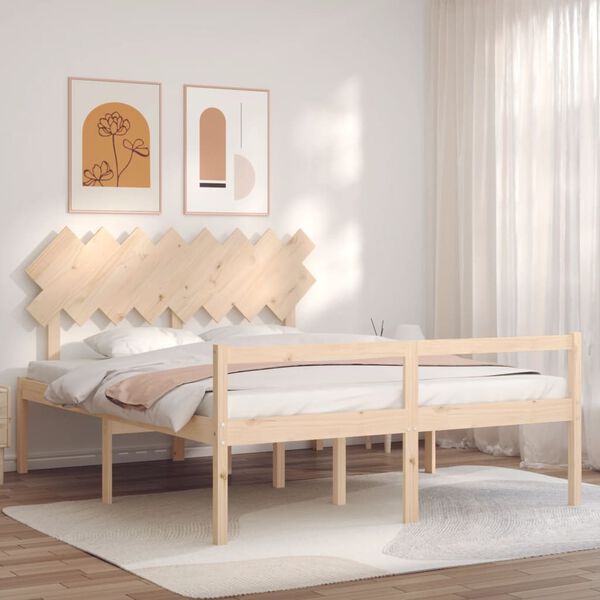 vidaXL Cama para personas mayores con cabecero madera maciza 160x200cm