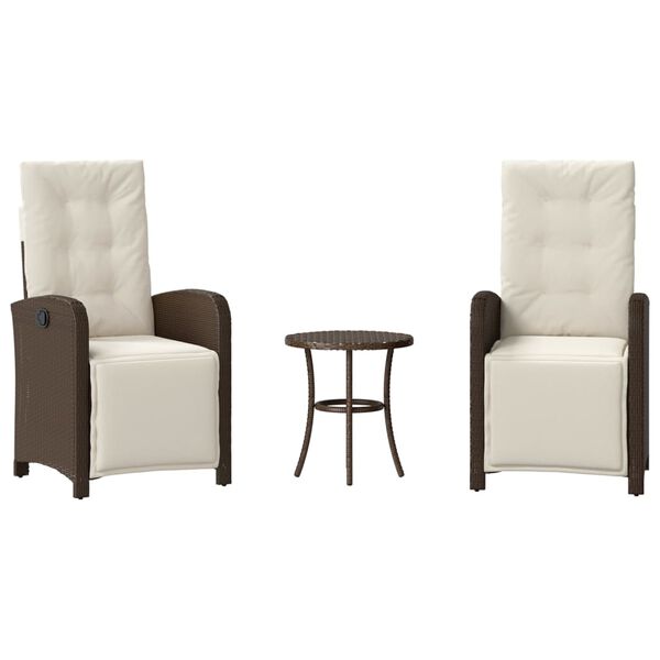 vidaXL Sillas y mesita de jard&iacute;n con cojines 3 piezas rat&aacute;n PE marr&oacute;n