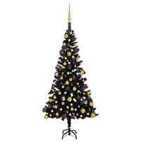 vidaXL Árbol de Navidad preiluminado con luces y bolas negro 120 cm