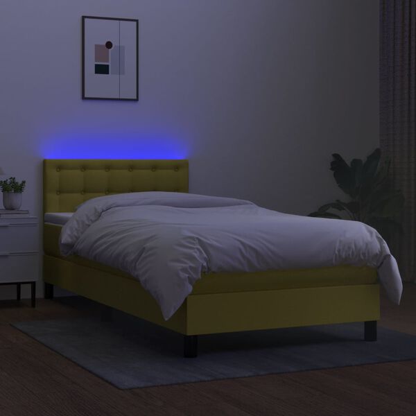 vidaXL Cama box spring colchón y luces LED tela verde 80x200 cm