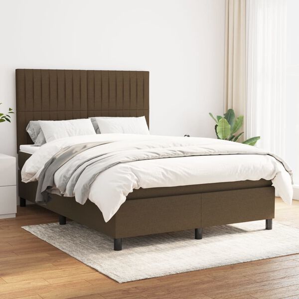 vidaXL Cama box spring con colch&oacute;n tela marr&oacute;n oscuro 140x190 cm