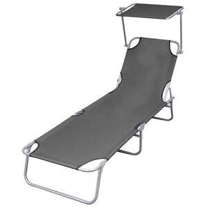 vidaXL Tumbona plegable con toldo de acero gris