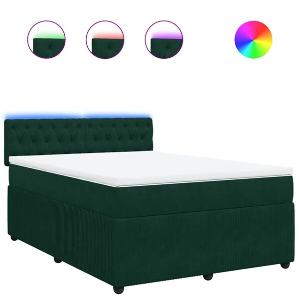 vidaXL Cama box spring con colch&oacute;n terciopelo verde oscuro 140x200 cm