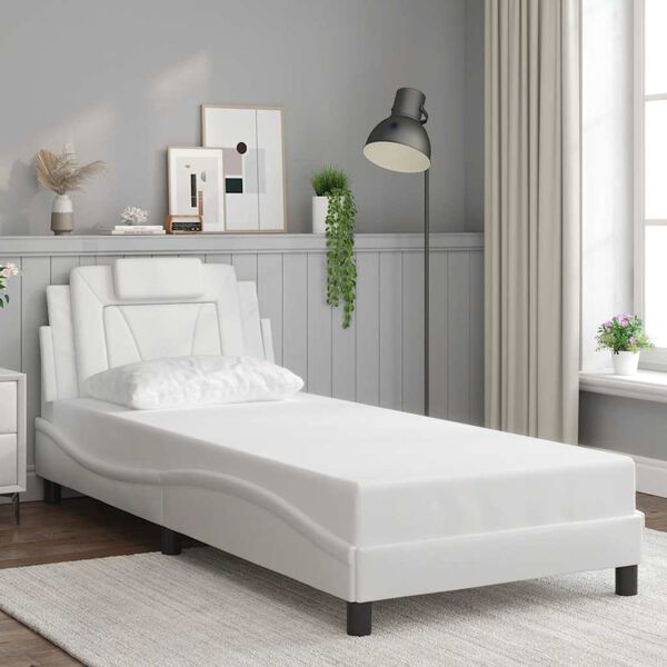 vidaXL Estructura de cama Viana sin colch&oacute;n cuero sint&eacute;tico blanco 80x200 cm