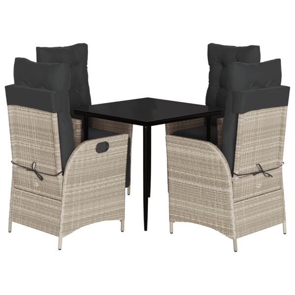 vidaXL Set comedor de jard&iacute;n 5 pzas cojines rat&aacute;n sint&eacute;tico gris claro