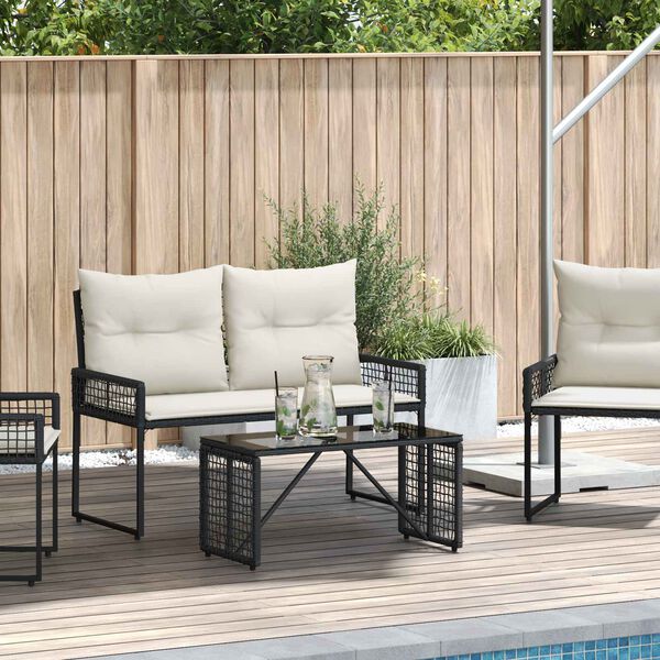 vidaXL Mesa de exterior Negro 80 x 40 x 40 cm Rattan PE y Cristal