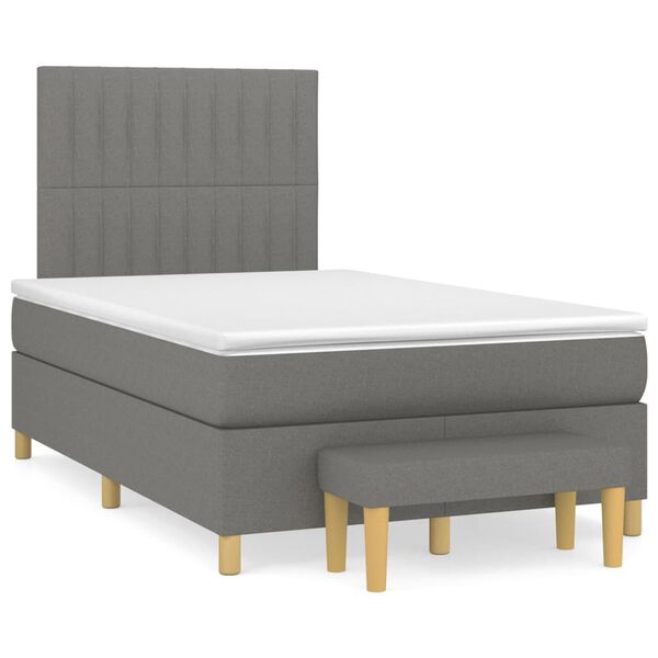 vidaXL Cama box spring con colch&oacute;n tela gris oscuro 120x200 cm