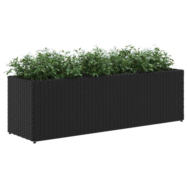 vidaXL Jardinera con 3 maceteros rat&aacute;n sint&eacute;tico negro 105x30x32 cm