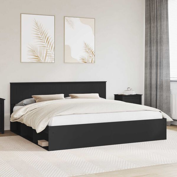 vidaXL Estructura de cama Negro 200 x 200 cm Madera de pino macizo