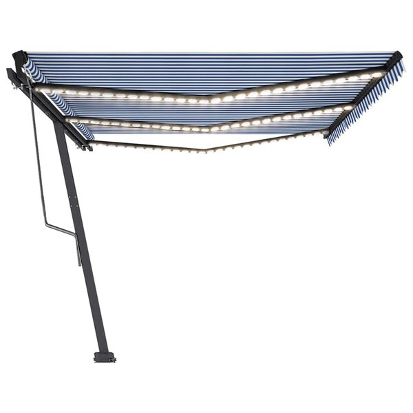 vidaXL Toldo autom&aacute;tico LED sensor de viento azul y blanco 600x350 cm