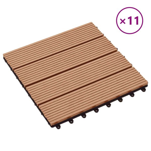 vidaXL Tile de Decking 11 pcs Teca 30 x 30 cm WPC