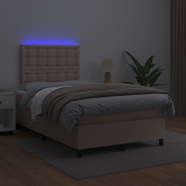 vidaXL Cama box spring colch&oacute;n LED cuero sint&eacute;tico capuchino 120x200cm