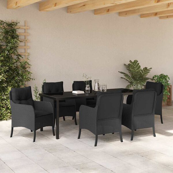 vidaXL Conjunto de Comedor de Jard&iacute;n 7 pcs Negro rat&aacute;n sint&eacute;tico