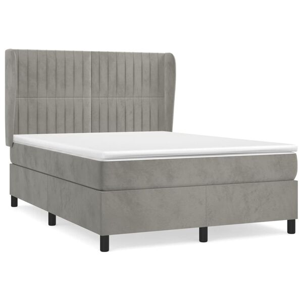 vidaXL Cama box spring con colch&oacute;n terciopelo gris claro 140x190 cm