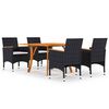 vidaXL Juego de comedor para jard&iacute;n de 5 piezas negro