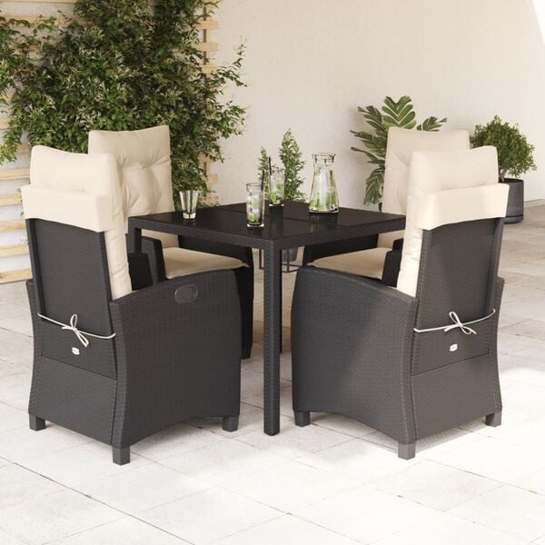 vidaXL Set de muebles jard&iacute;n 5 pzas con cojines rat&aacute;n sint&eacute;tico negro