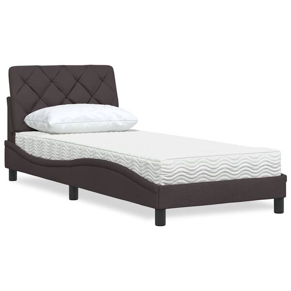 vidaXL Cama con colch&oacute;n tela marr&oacute;n oscuro 90x190 cm