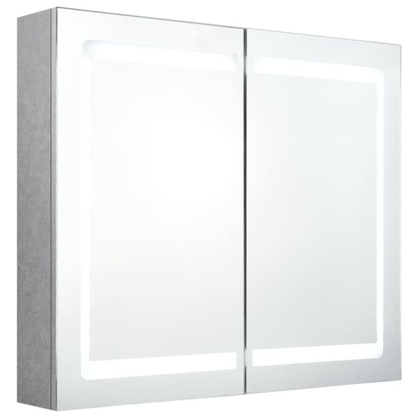 vidaXL Armario de baño con espejo LED gris hormigón 80x12x68 cm